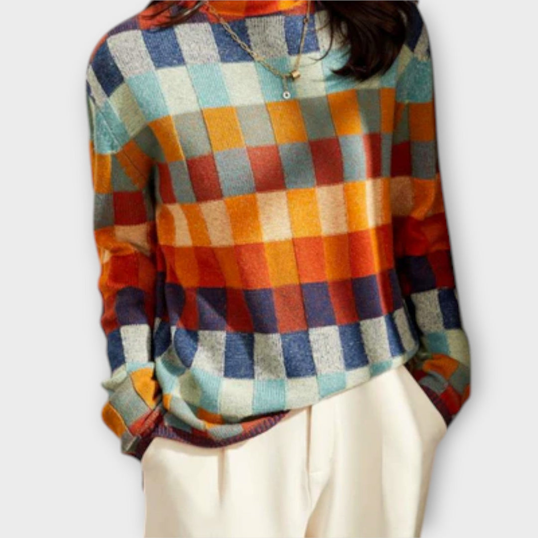 Erika - Megztinis su Aukštu Kaklu Patchwork