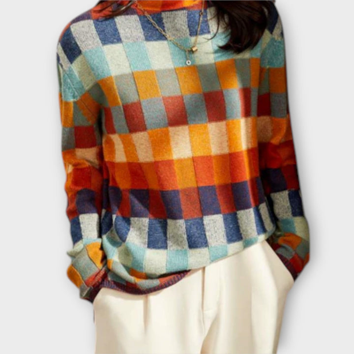 Erika - Megztinis su Aukštu Kaklu Patchwork
