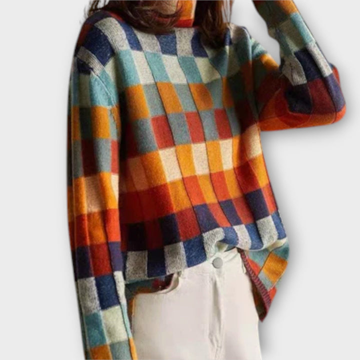 Erika - Megztinis su Aukštu Kaklu Patchwork
