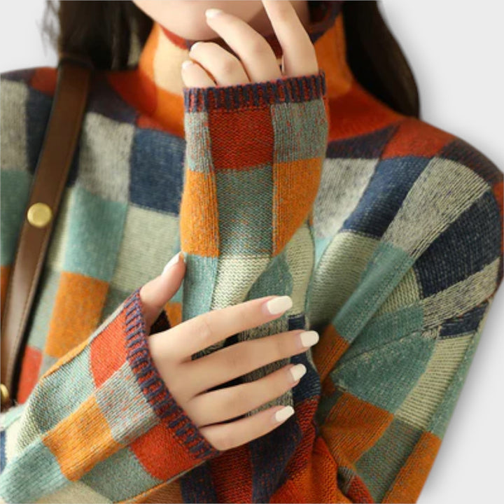 Erika - Megztinis su Aukštu Kaklu Patchwork