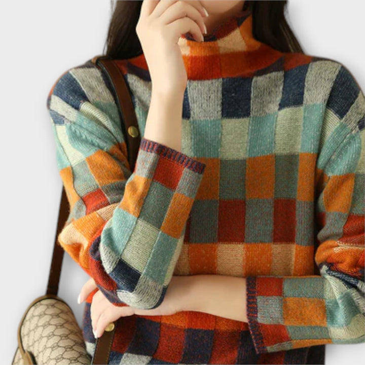 Erika - Megztinis su Aukštu Kaklu Patchwork